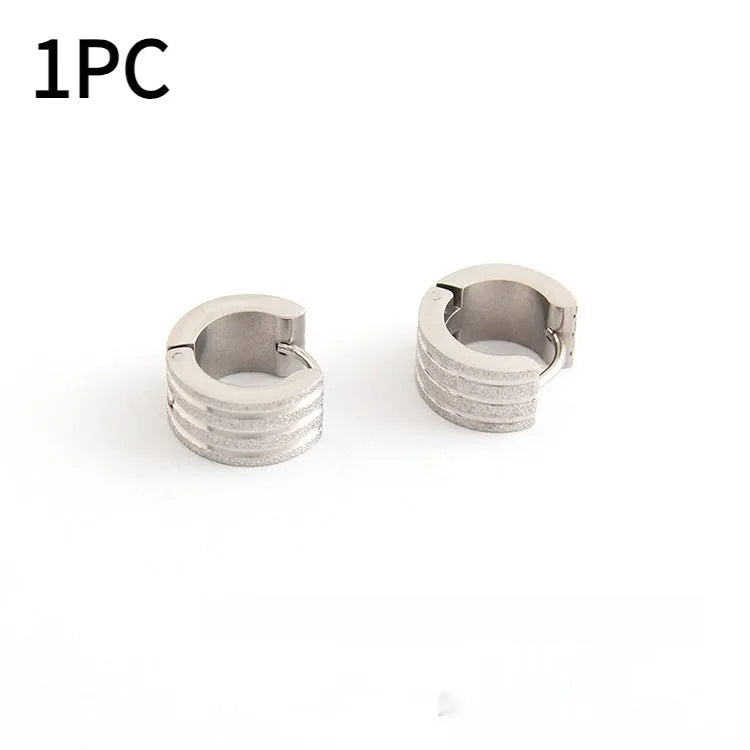Geometric titanium steel frosted three-line earrings in Korean style with electroplated finish