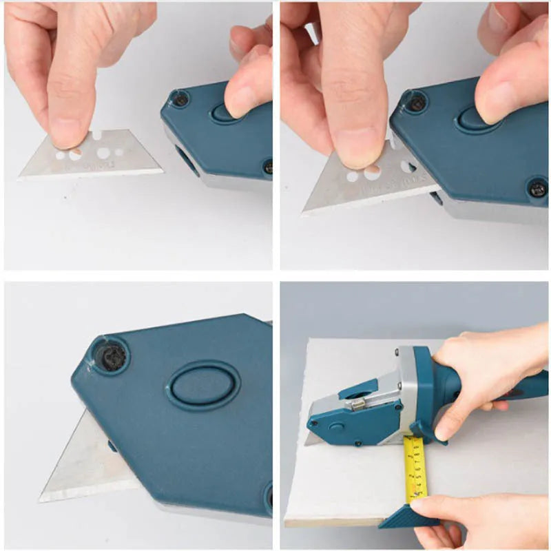 Blue aluminium alloy multifunctional woodworking cutter with measuring scale for board materials