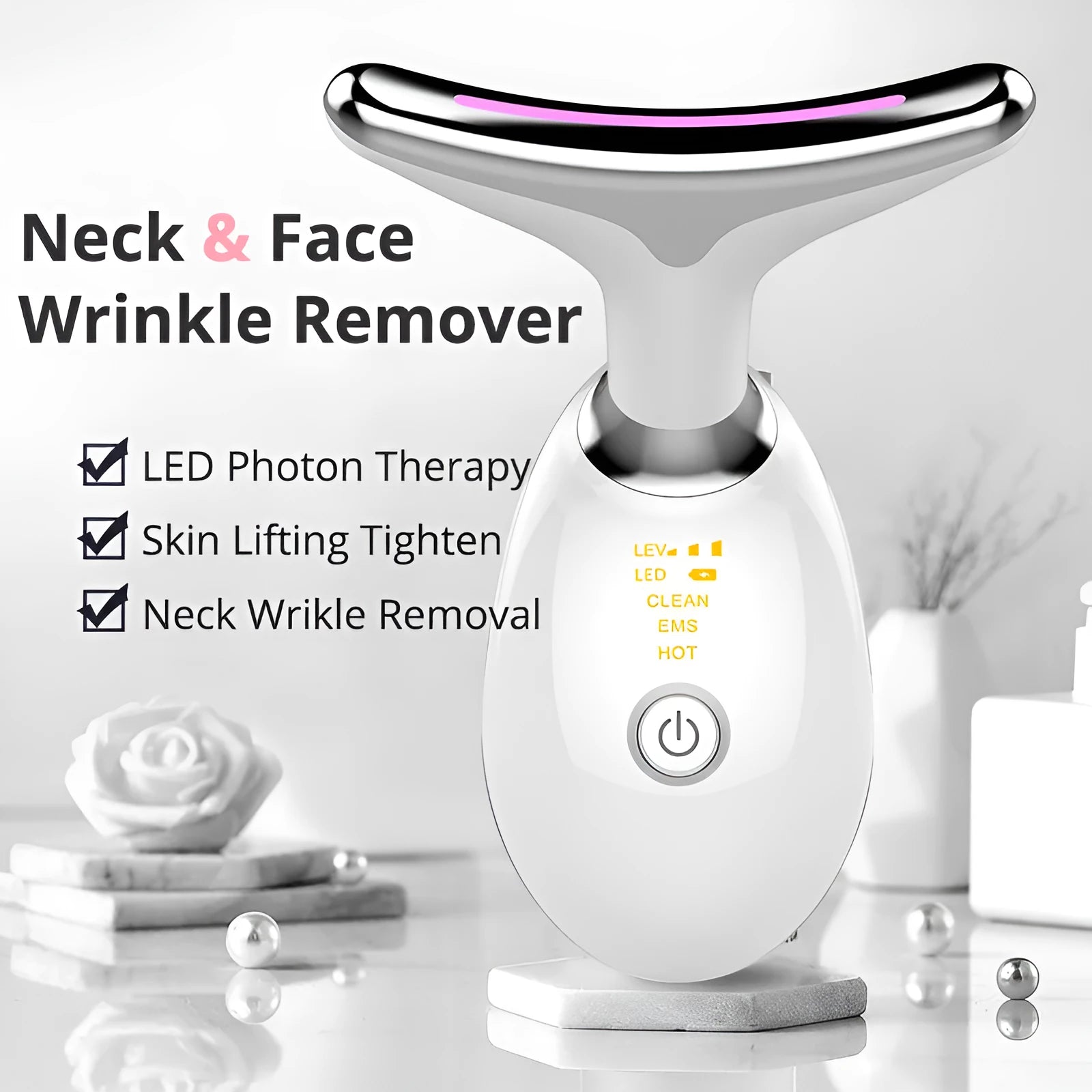 EMS thermal neck lifting massager with LED lights and microcurrent wrinkle removal functions