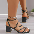 Plus size women's open toe ankle strap sandals in beige with a square toe and rubber sole.