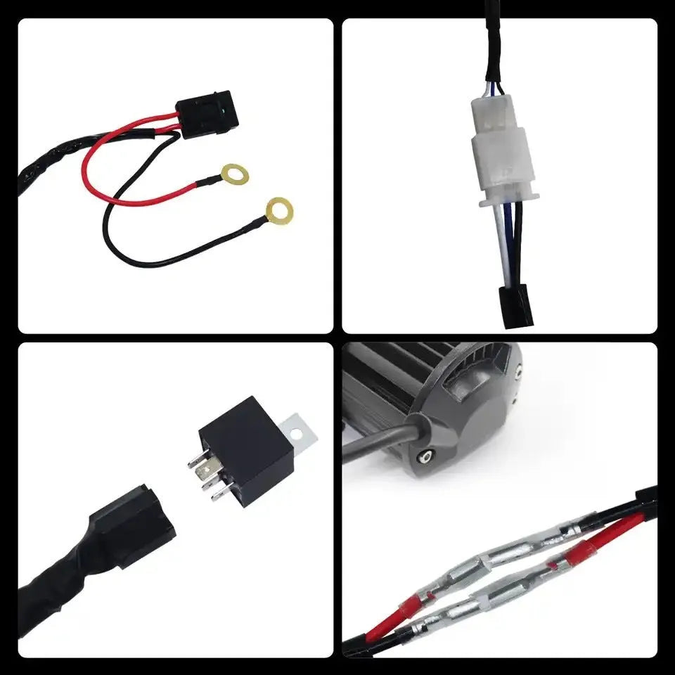 One drag two 2 metre LED work light wiring harness with silicone cable for automotive roof spotlight installation