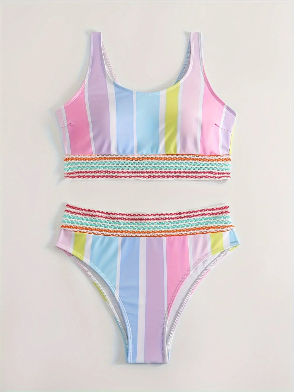 Women's striped bikini swimwear set with a sporty casual design