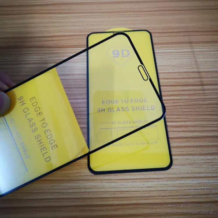 Black full screen glass tempered film for Xiaomi smartphones on packaging