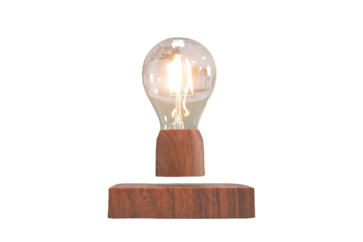 Magnetic levitation floating bulb lamp with imitation wood base and international plug options