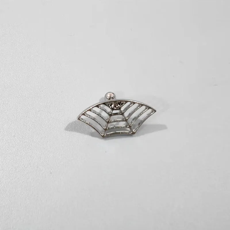 Spider web stud earrings with geometric mesh design in gold and silver electroplated finishes