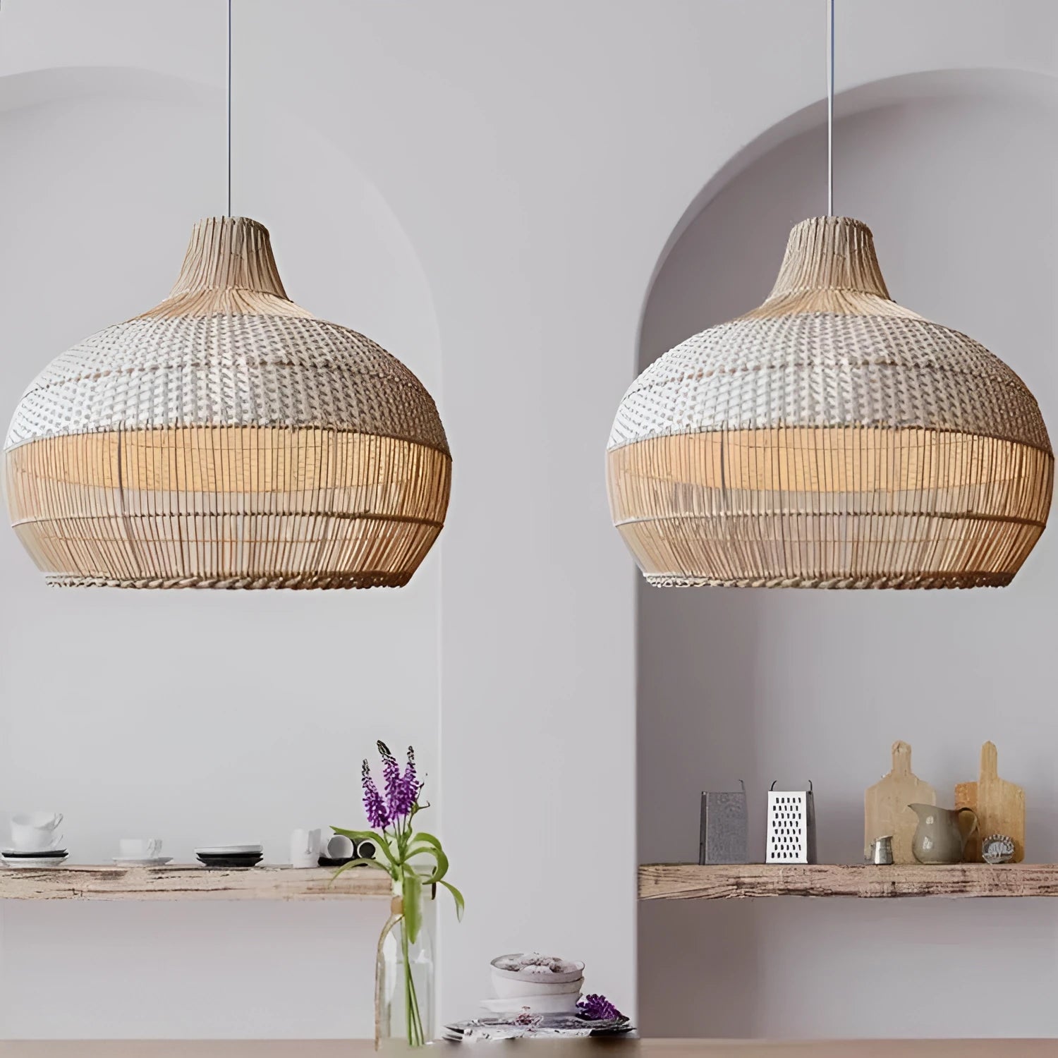 Rattan living room chandelier with pastoral southeast asian style and 60cm diameter.