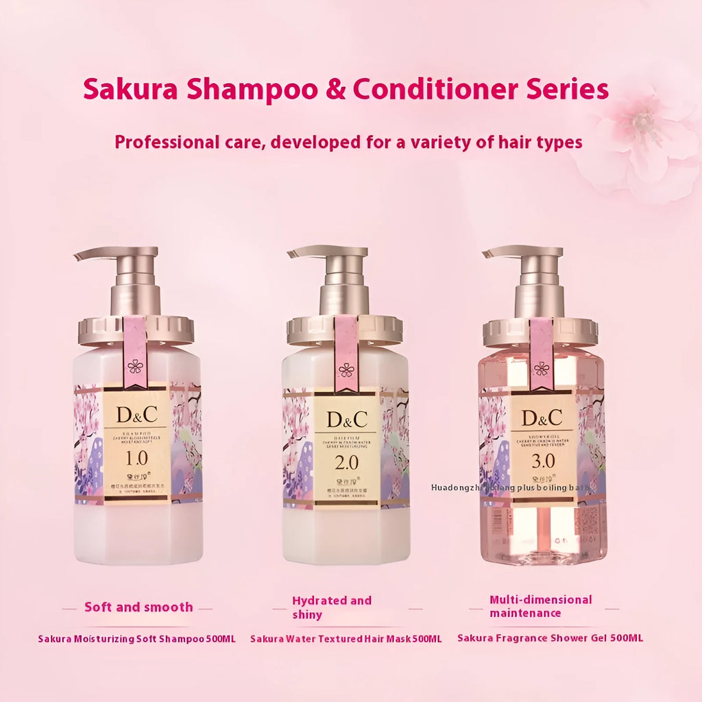 Sakura shampoo, hair conditioner and shower gel 500ml bottles wash nursing suite