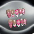 French style false nails with three-dimensional lily ice flower decoration in almond shape