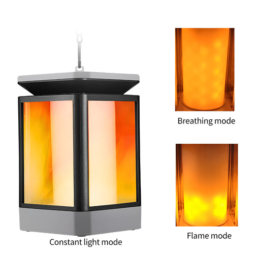 Black antique flame style outdoor solar LED street lamp on a post.