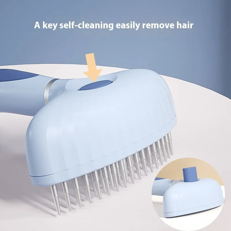 Double row stainless steel dog grooming comb in azure light blue colour