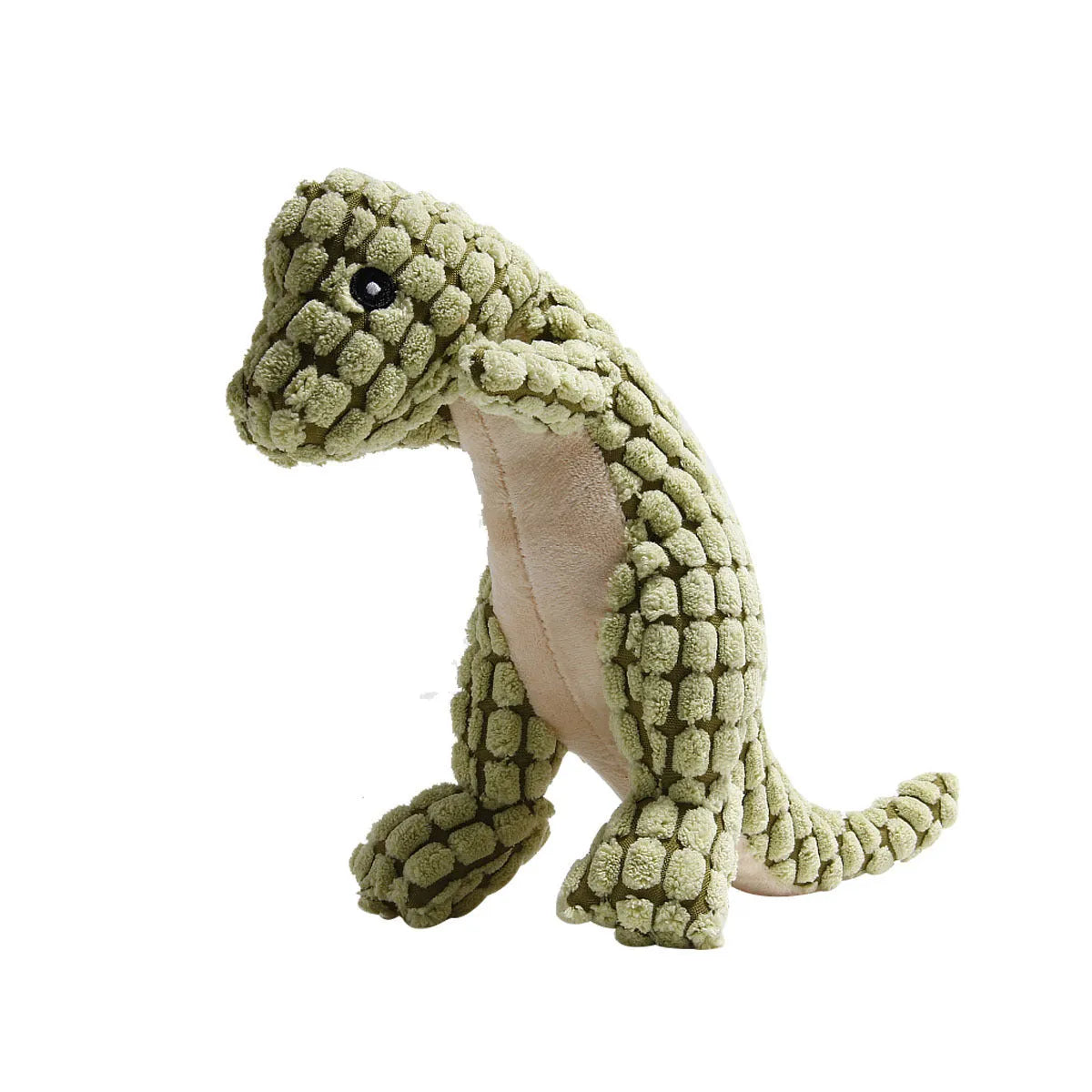 Grey, green, or orange coloured chew-resistant dog toy that produces sound.