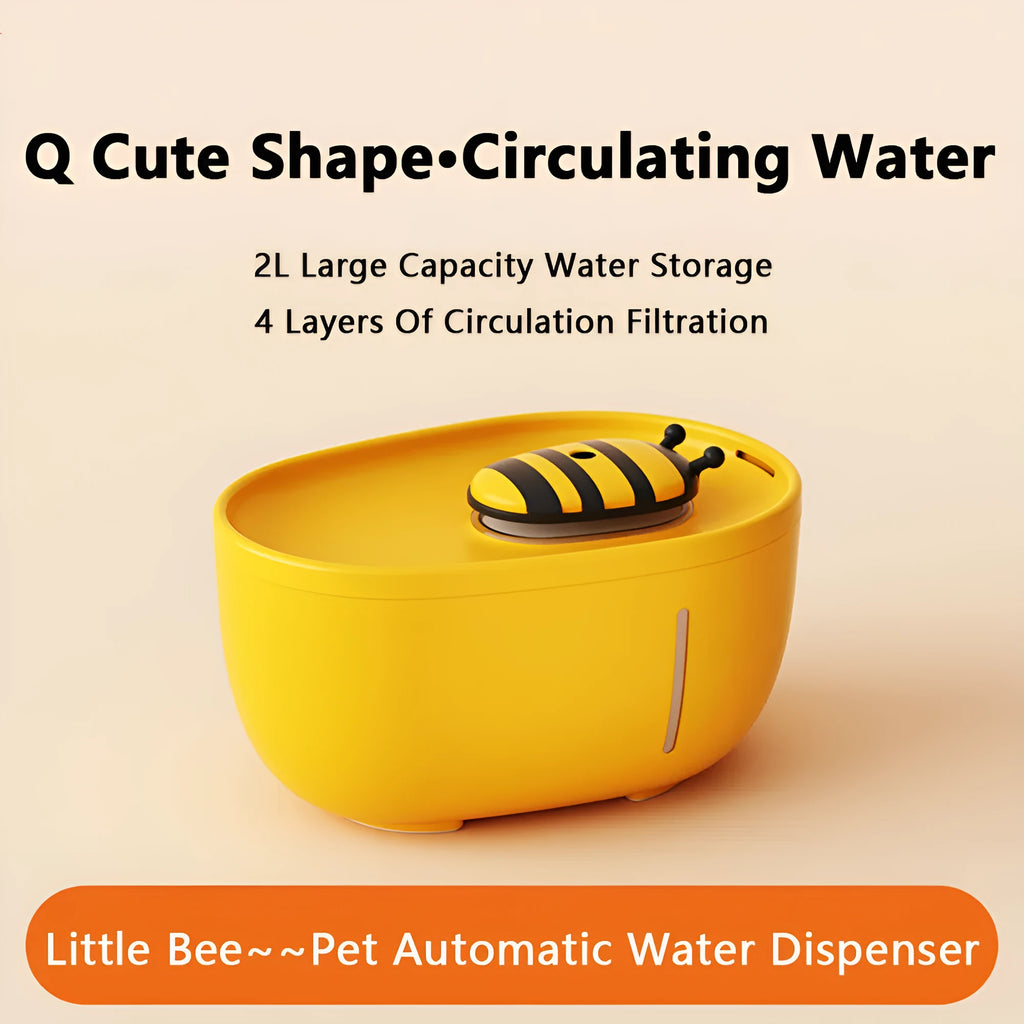 Yellow automatic cat water fountain with filtration system and blue LED light