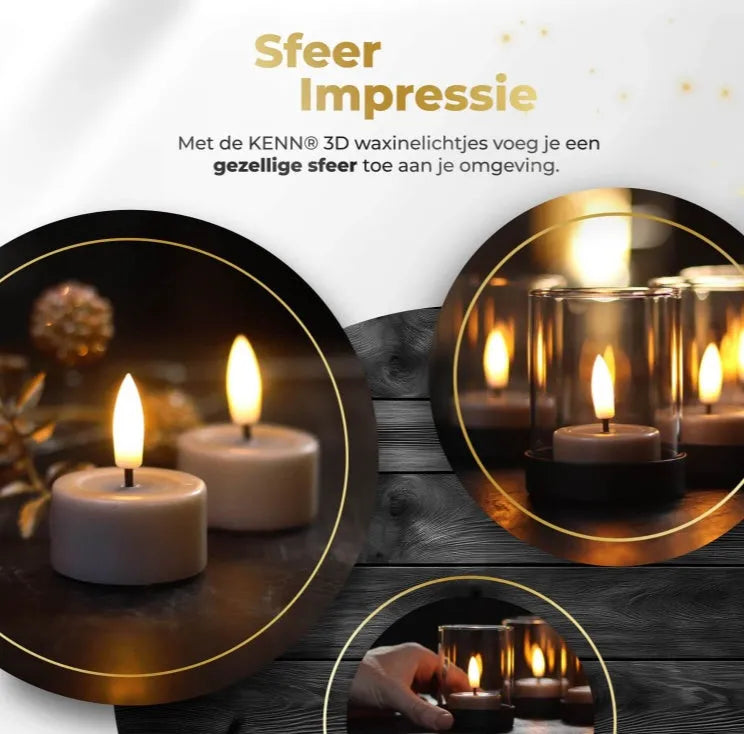 Taupe coloured S10 LED tealight candle with realistic 3D flame effect, shown next to a ruler indicating 4.1 cm width.