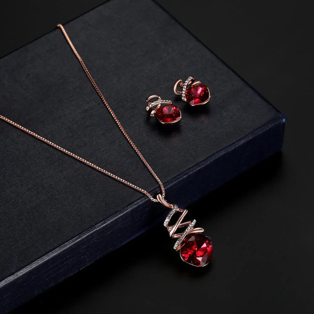 Women's bridal jewellery set with necklace and earrings featuring water wave chain