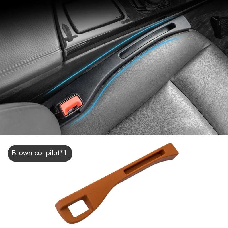 Black and brown plastic car seat gap storage boxes with handles for driver and passenger sides.