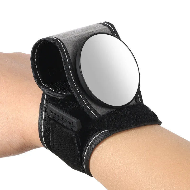 Black nylon wrist-mounted cycling rear-view mirror for bicycle safety
