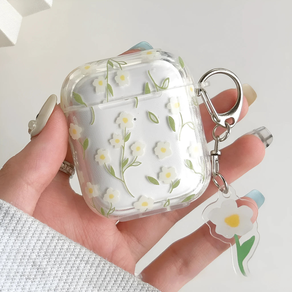 White floral patterned transparent TPU protective cover for Apple AirPods charging case