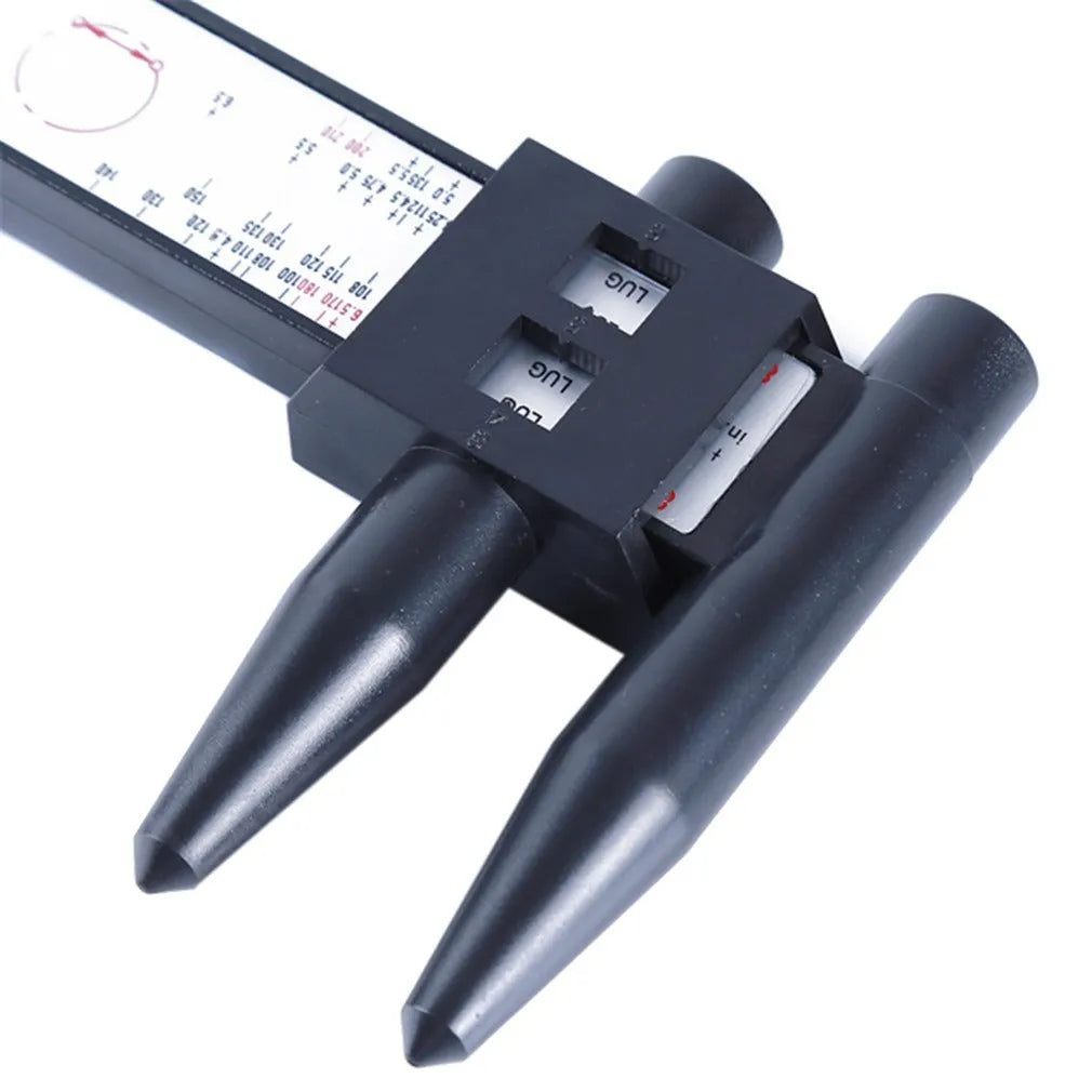 Digital electronic caliper hole distance ruler for measuring wheel hub modifications.