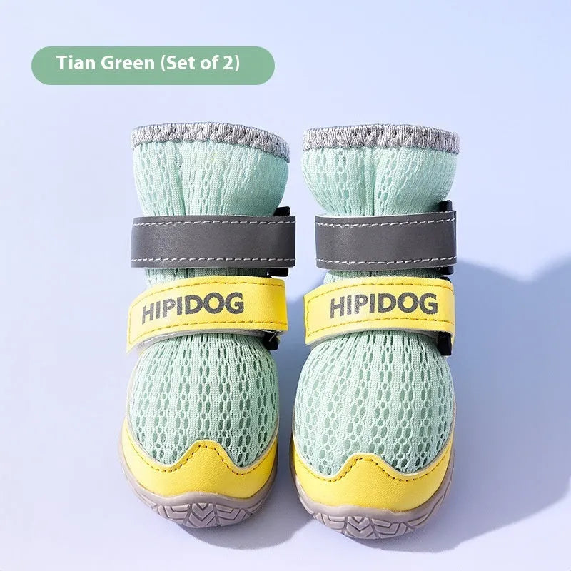 Summer breathable dog shoes in Bondi Blue with wear-resistant PU soles for hot pavement protection