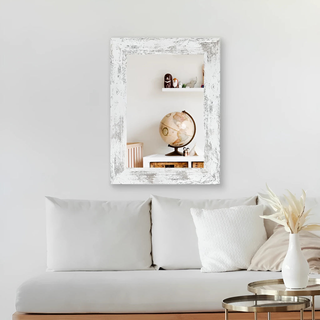 Little white wall-mounted bathroom mirror with retro Chinese style in modern pastoral design