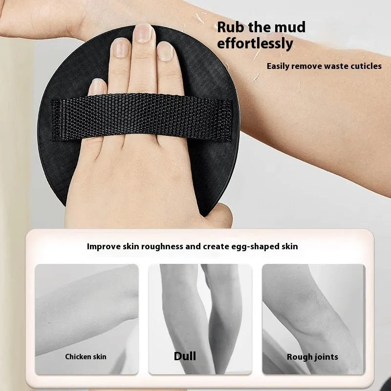 Women's rubber fingertip bath gadget with round cake lace or finger strap design and included towel