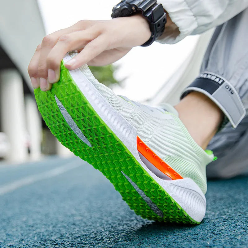 Men's blue casual mesh sports shoes with round toe and plastic sole, shown on a white background.