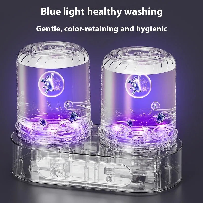 White USB double bucket portable mini washing machine for socks and underwear.