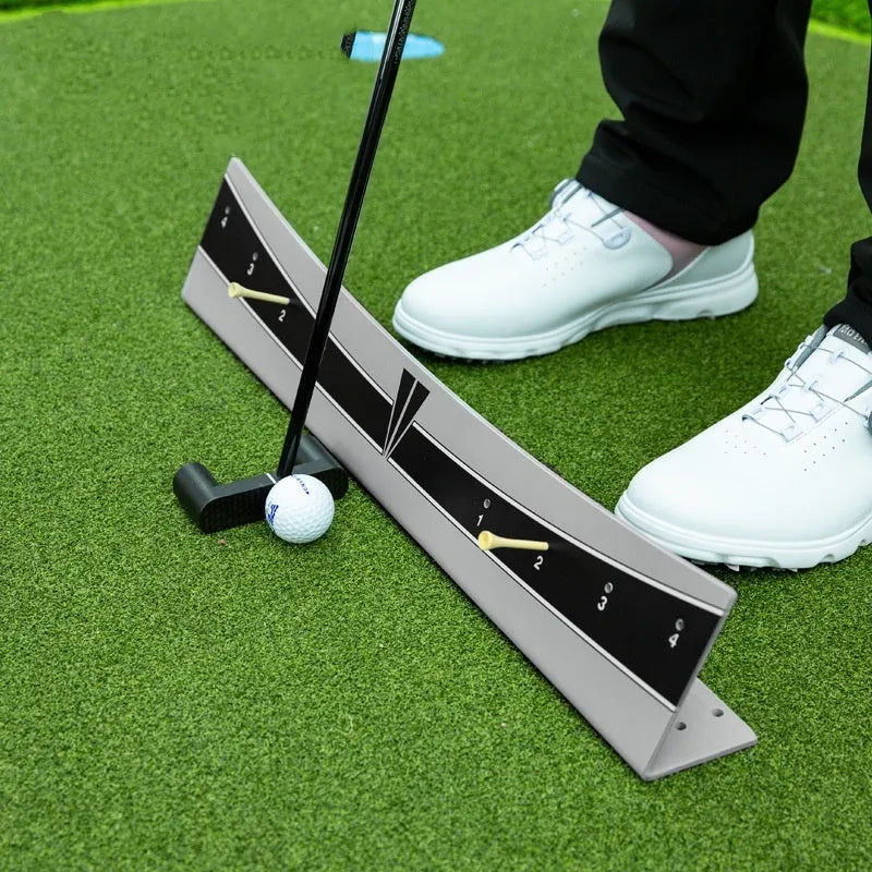 Golf putter trajectory balance simulator with adjustable push rod balancer on PVC frame