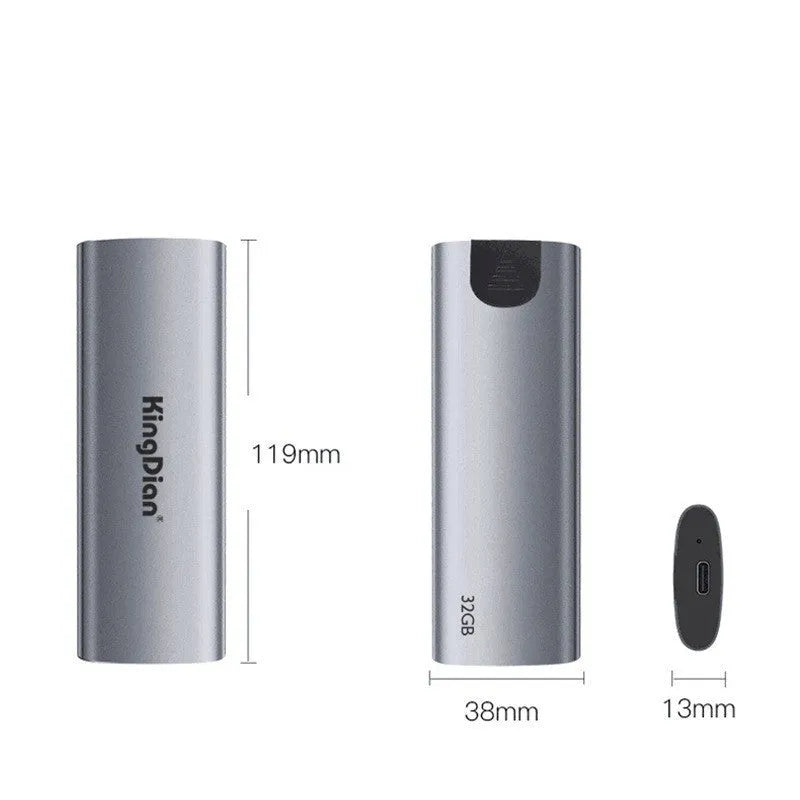 Grey mobile SSD external hard drive for direct phone connection with USB 3.0 interface