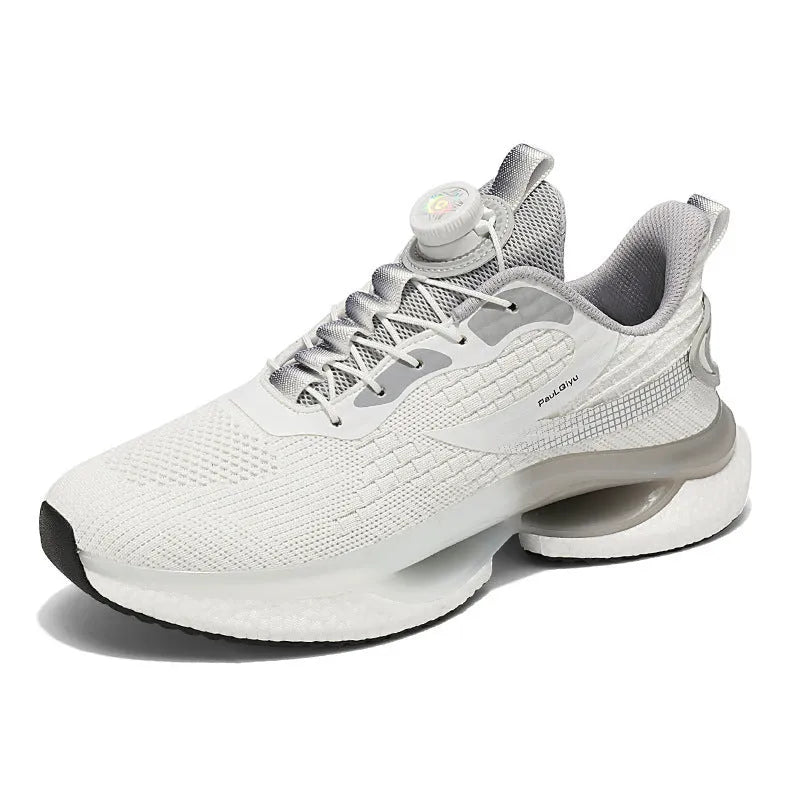 Men's low-top sports shoes with a rotating buckle closure and mesh uppers in a solid colour.
