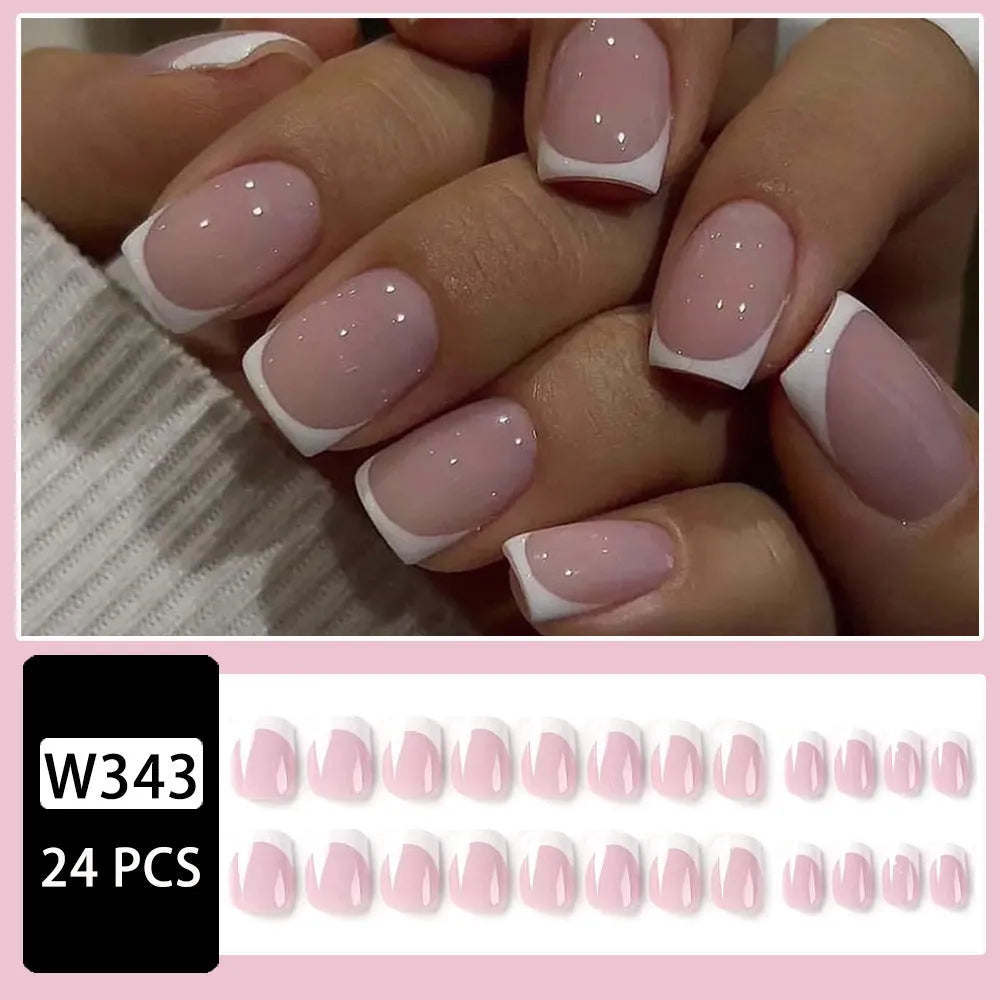 White plaid pattern plastic nail tips in coffin shape, 24 piece pack