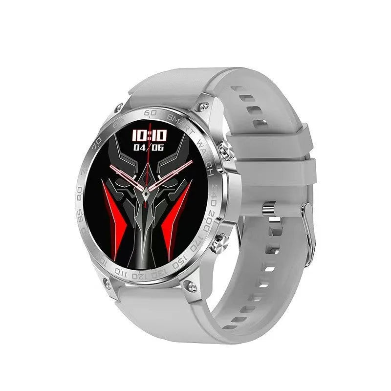 Bluetooth call sports watch with round AMOLED display on a silicone strap, showing health metrics.