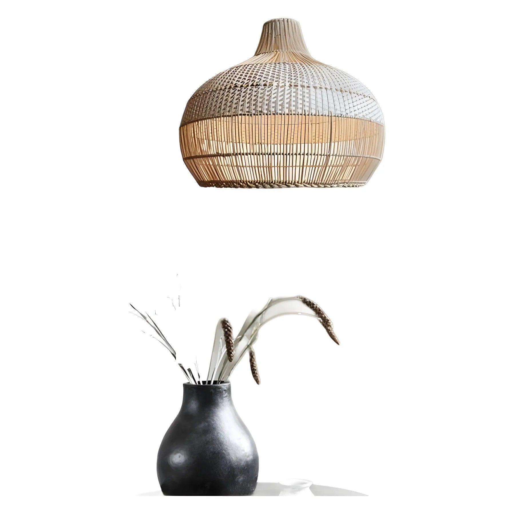 Rattan living room chandelier with pastoral southeast asian style and 60cm diameter.