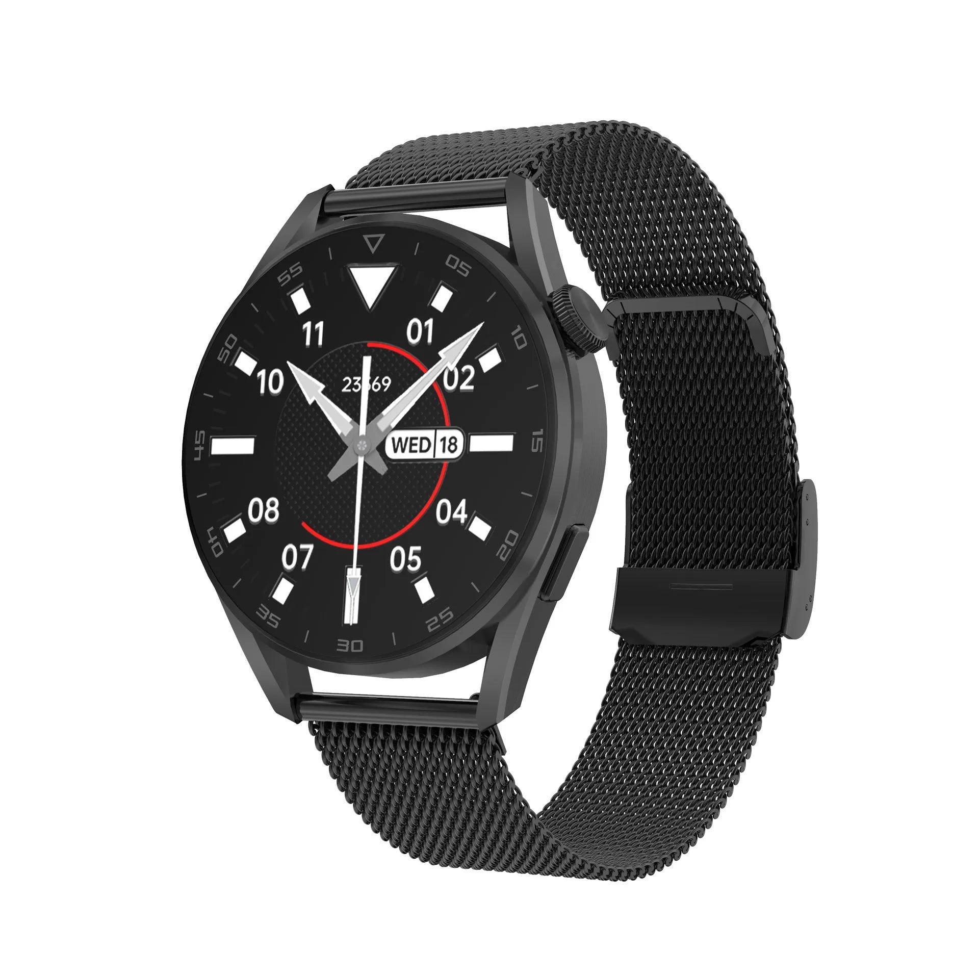 Smart watch with Bluetooth calling and scan code support on metal wristband showing 1.3 inch IPS screen