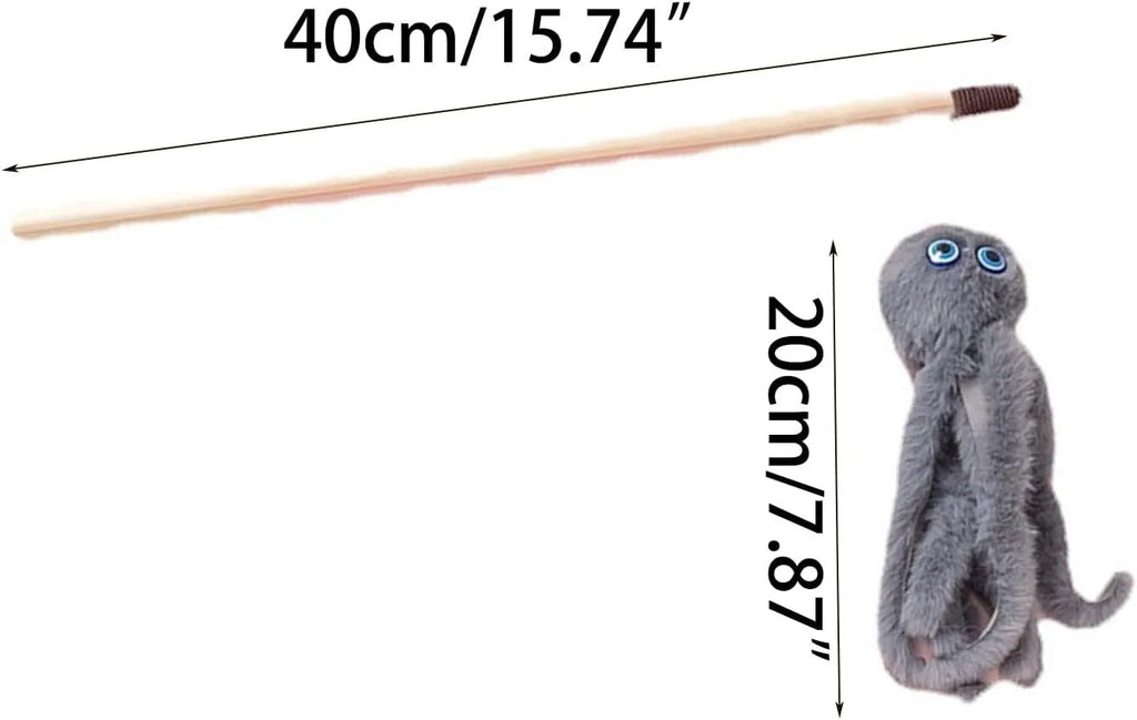 Octopus wand cat toy with moving eyes and flexible wand for indoor kitten play