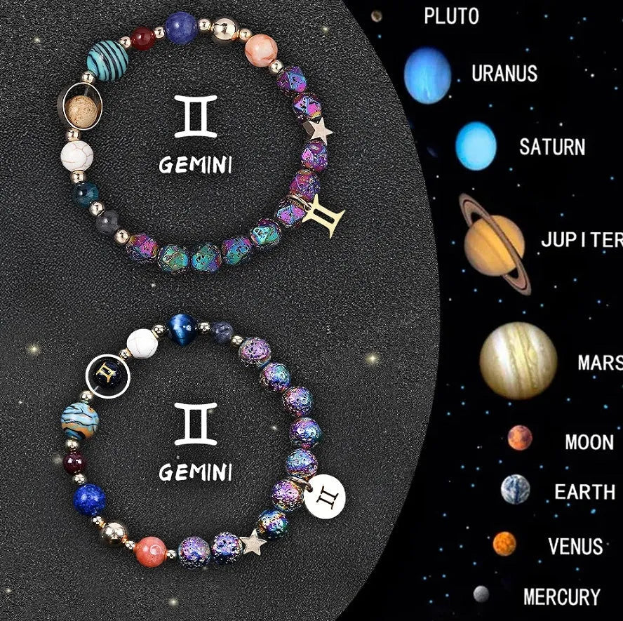 Natural stone beaded bracelet showing a zodiac sign design with an adjustable clasp.