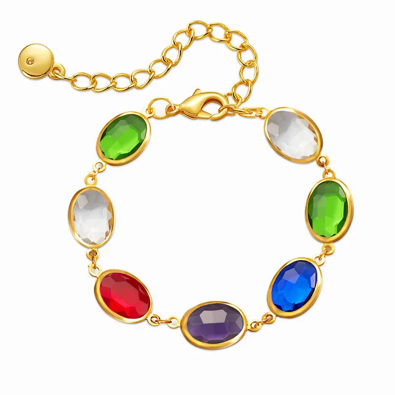 Geometric ellipse women's bracelet with blue glass inlay on an 18K copper band.