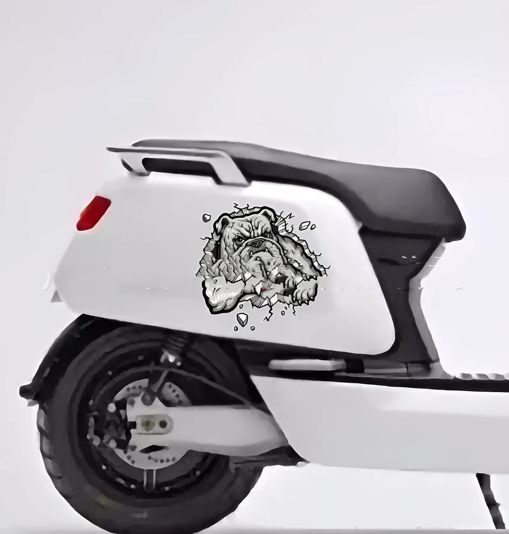 Grey dog pattern motorcycle sticker measuring 17x17cm, Animal Series bumper decal.