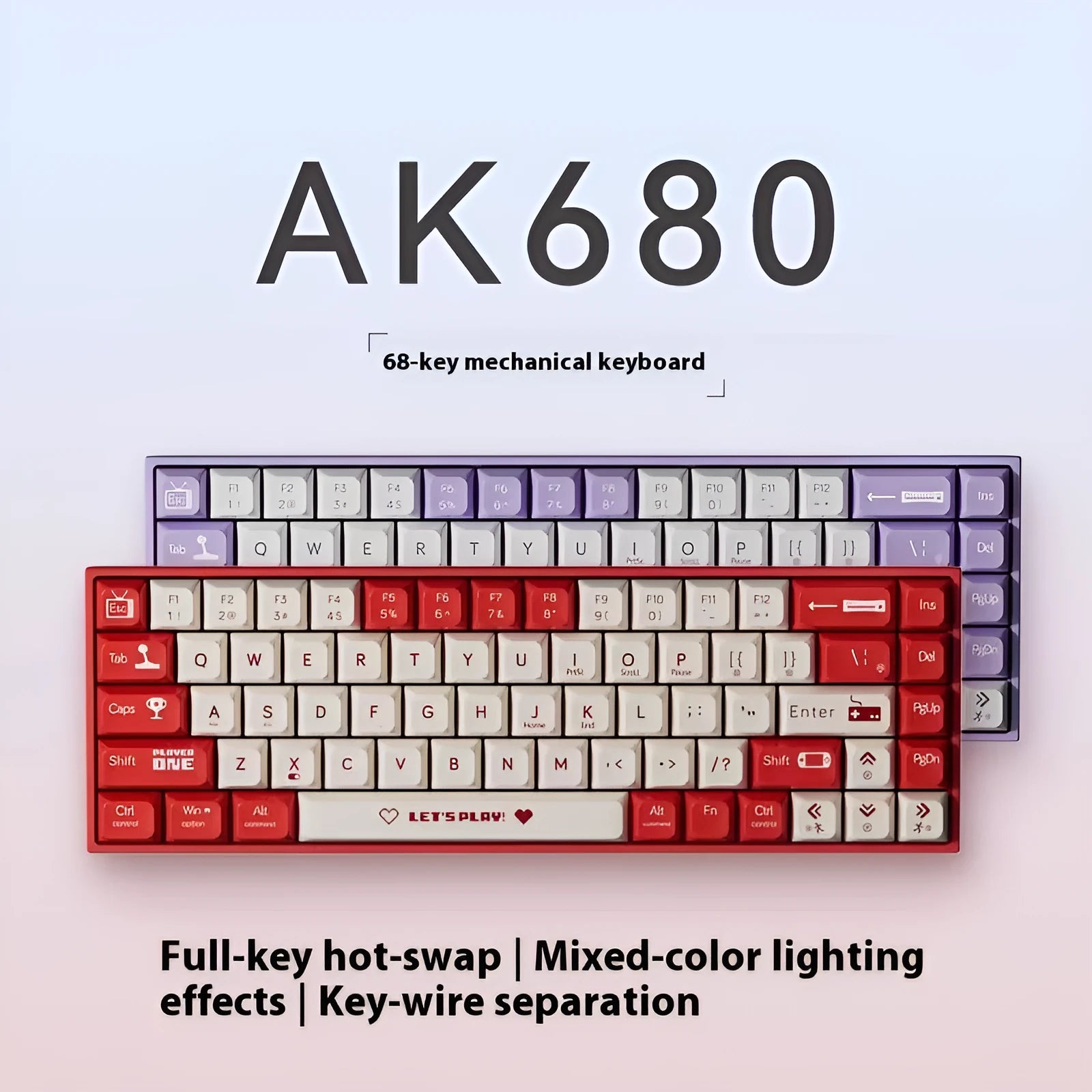 AJAZZ AK680 mechanical gaming keyboard with hot-swappable switches in red/white colour scheme