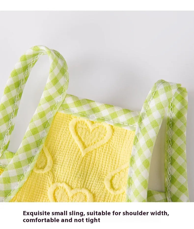 Small dog vest with heart relief texture bow suspenders in elastic polyester fabric