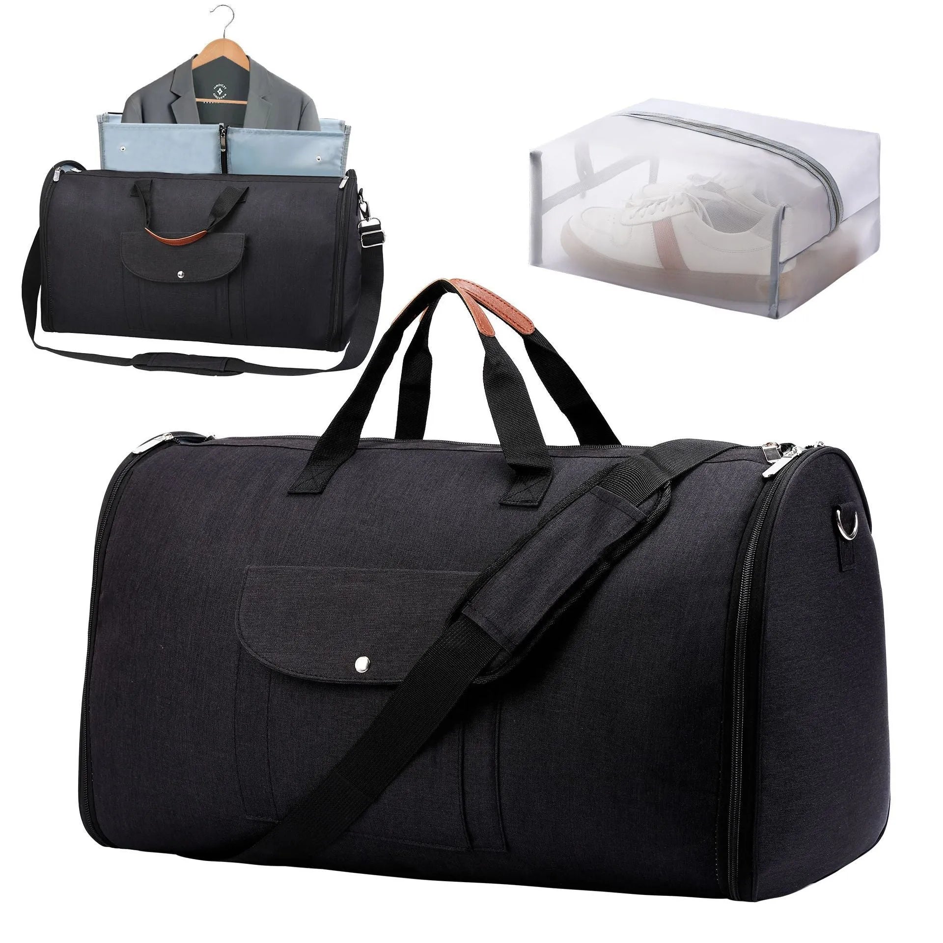 Foldable dark blue Oxford cloth duffel bag with 36-55 litre capacity for travel and gym