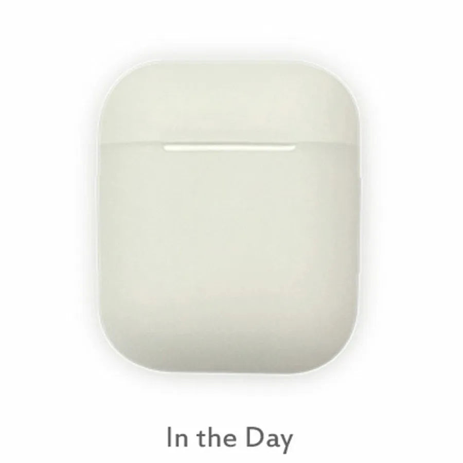 Luminous silicone flip case for AirPods wireless earphones showing open and closed positions