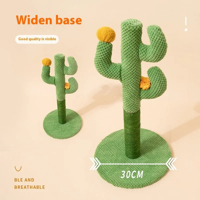 Cactus-shaped cat scratching climbing pole with sisal rope wrapping for claw maintenance