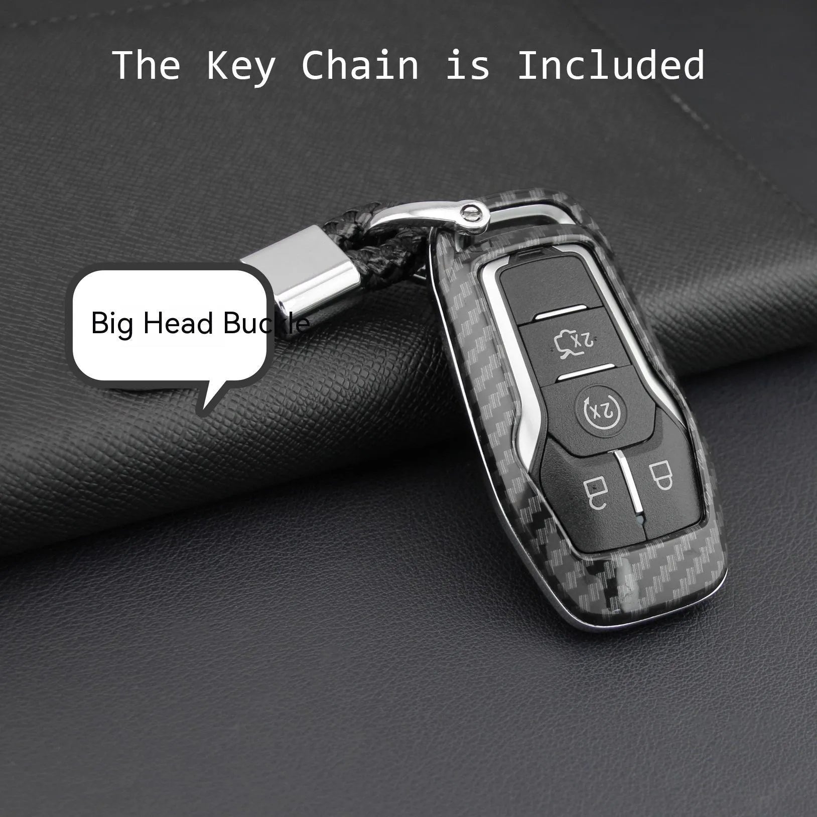 A plastic protective shell for a car key remote, shown in a single-piece design with an optional buckle attachment.