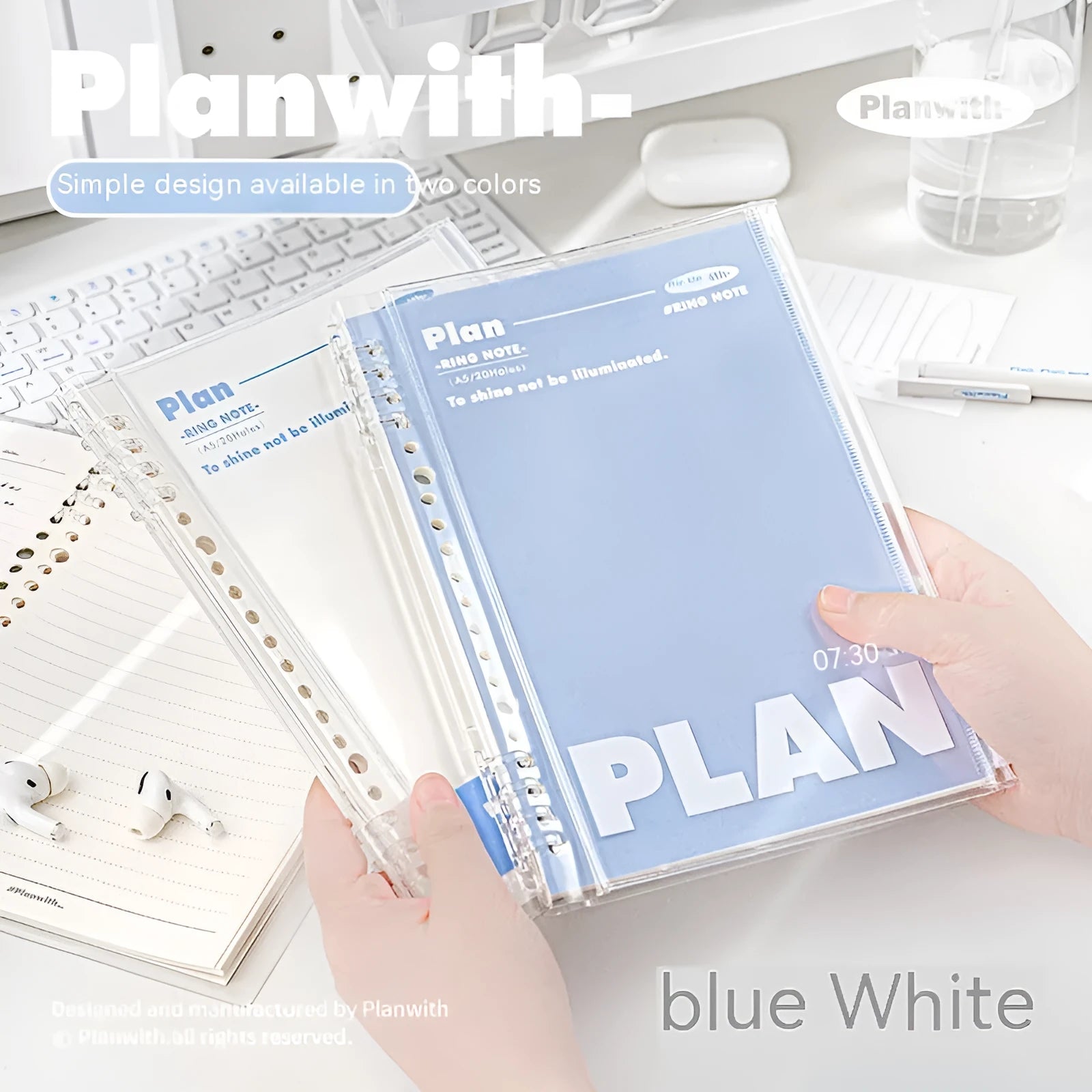 A5 PVC spiral bound notebook in blue or white colour for storing loose papers