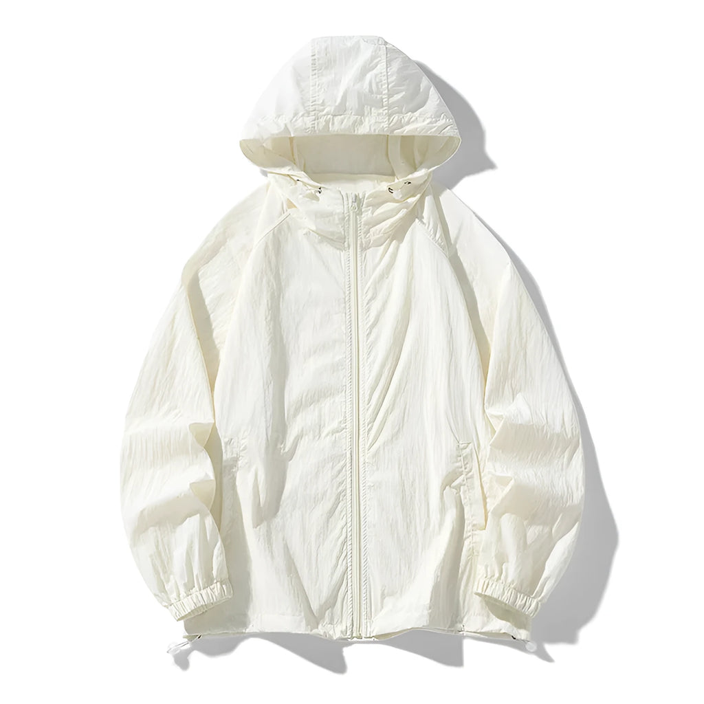 Thin loose-fit nylon outdoor sports jacket shown in available colours on a neutral background.