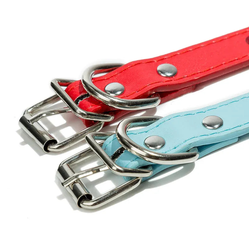 Studded dog collar with thickened PU leather and metal decorations in six colour options