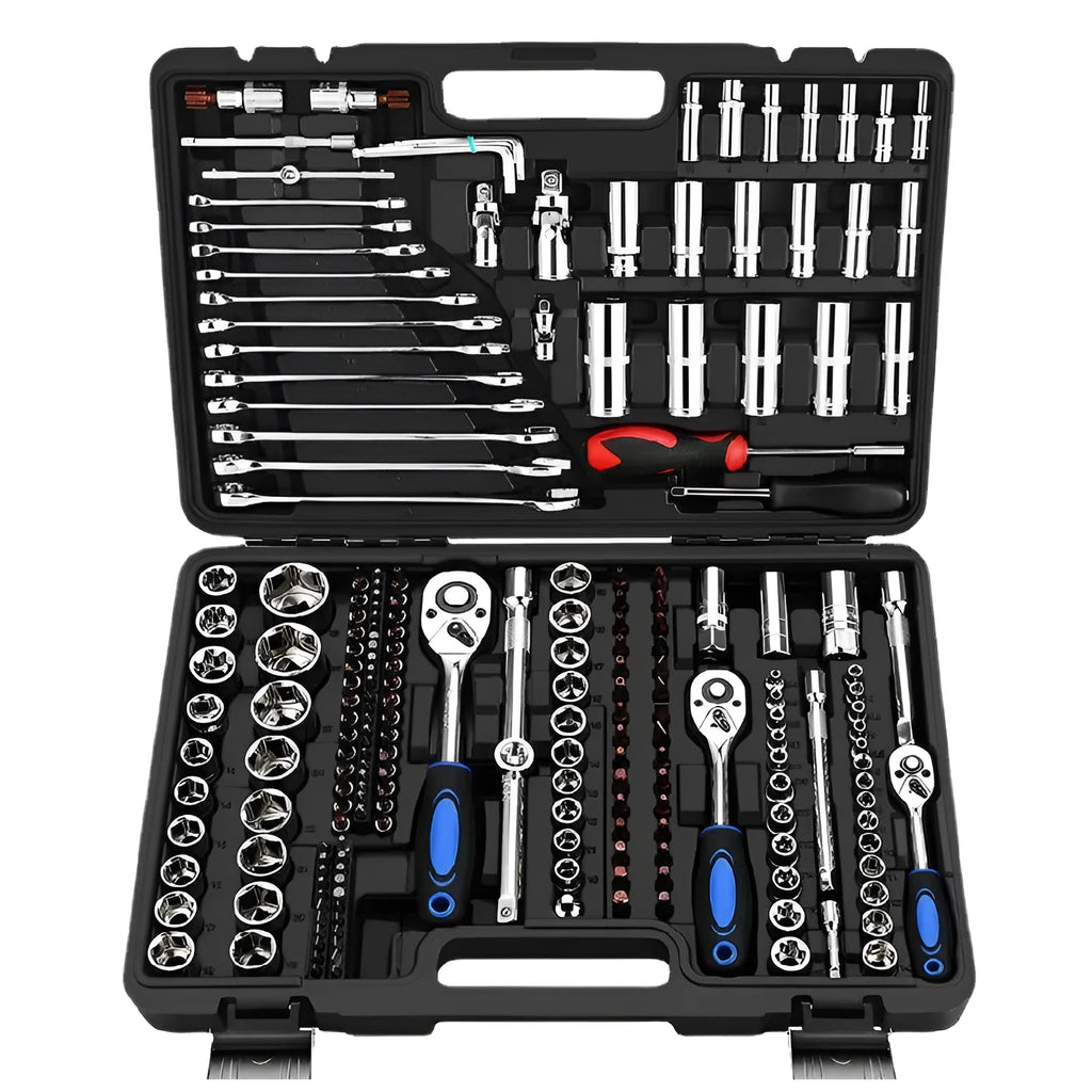 Chrome vanadium steel socket ratchet wrench set with nickel plating for home and automotive repairs