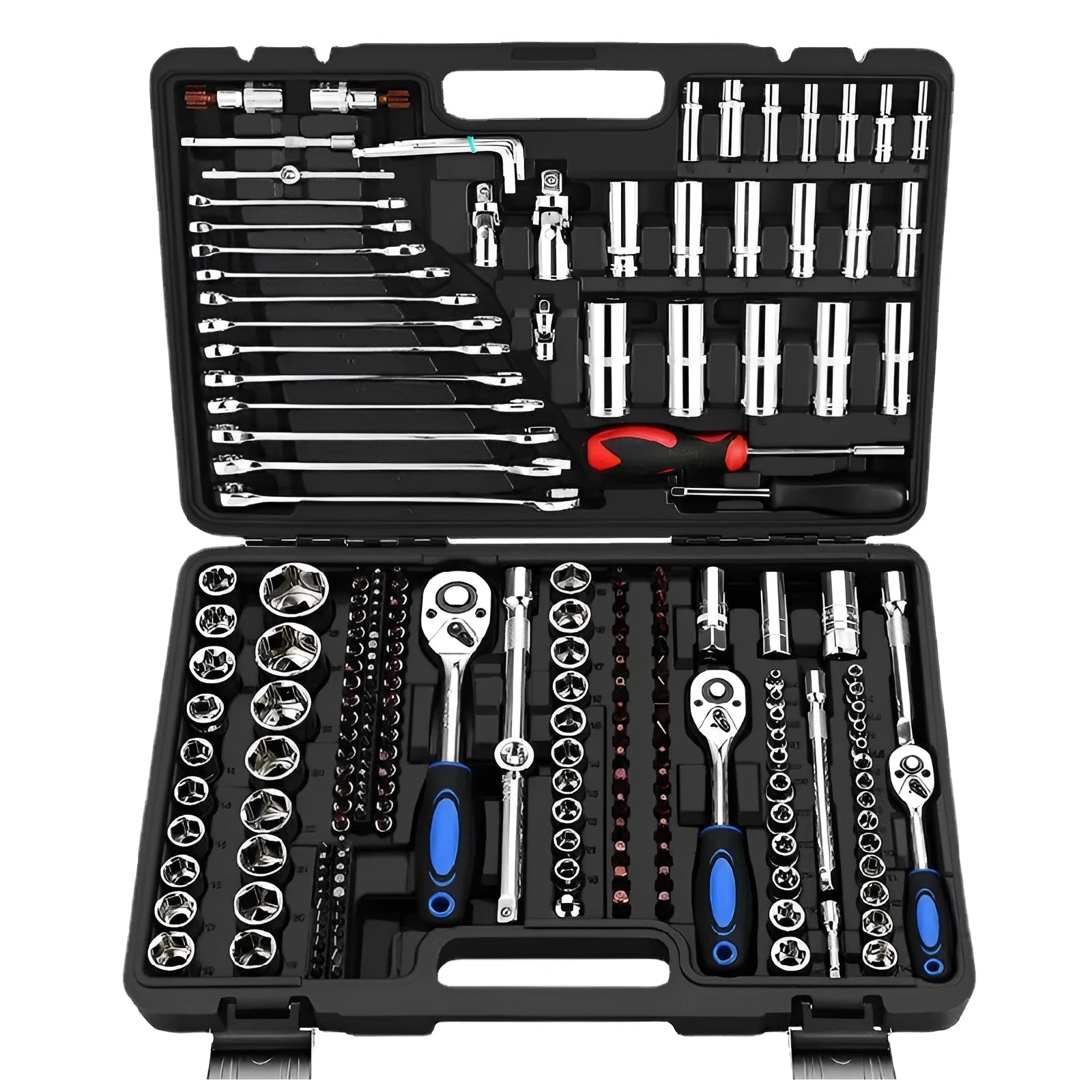 Chrome vanadium steel socket ratchet wrench set with nickel plating for home and automotive repairs