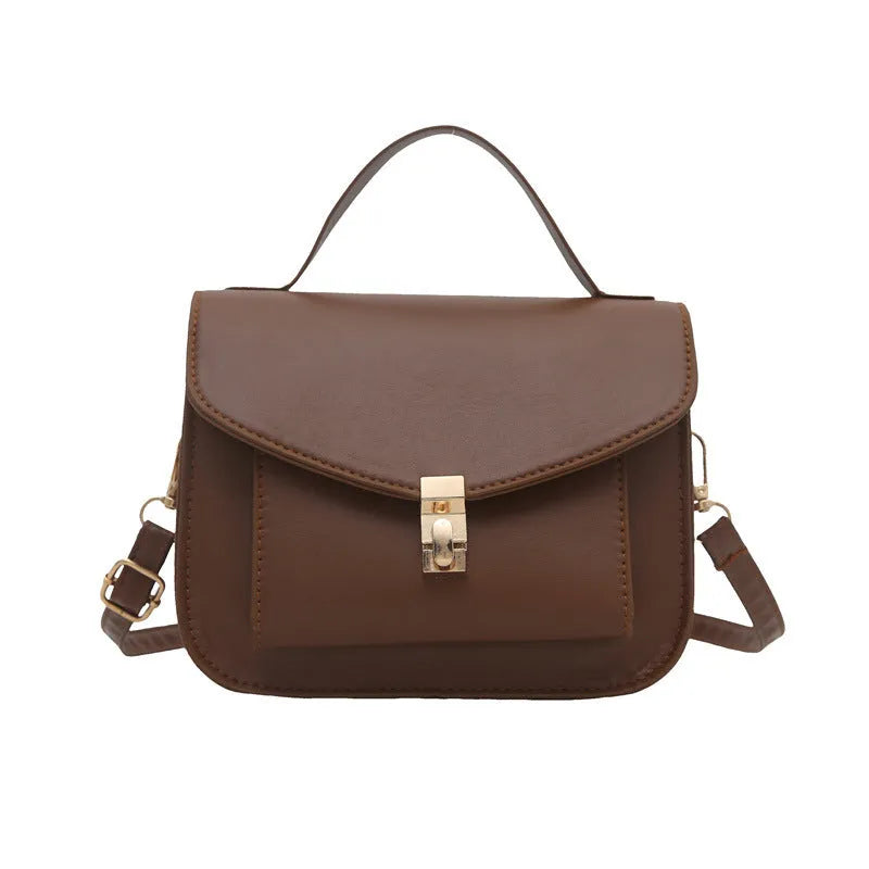 Retro style PU messenger bag with sandwich pocket in dark brown colour